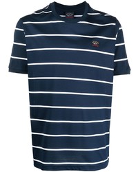dunkelblaues und weißes horizontal gestreiftes T-Shirt mit einem Rundhalsausschnitt von Paul & Shark