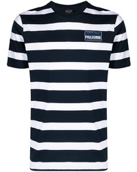 dunkelblaues und weißes horizontal gestreiftes T-Shirt mit einem Rundhalsausschnitt von Paul & Shark