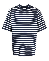dunkelblaues und weißes horizontal gestreiftes T-Shirt mit einem Rundhalsausschnitt von Philippe Model Paris