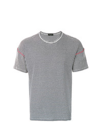dunkelblaues und weißes horizontal gestreiftes T-Shirt mit einem Rundhalsausschnitt von Roberto Collina