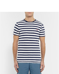 dunkelblaues und weißes horizontal gestreiftes T-Shirt mit einem Rundhalsausschnitt von Polo Ralph Lauren