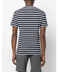 dunkelblaues und weißes horizontal gestreiftes T-Shirt mit einem Rundhalsausschnitt von Brunello Cucinelli