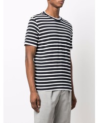 dunkelblaues und weißes horizontal gestreiftes T-Shirt mit einem Rundhalsausschnitt von Eleventy