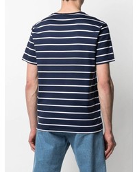 dunkelblaues und weißes horizontal gestreiftes T-Shirt mit einem Rundhalsausschnitt von Polo Ralph Lauren