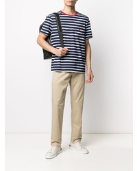 dunkelblaues und weißes horizontal gestreiftes T-Shirt mit einem Rundhalsausschnitt von Polo Ralph Lauren