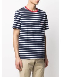 dunkelblaues und weißes horizontal gestreiftes T-Shirt mit einem Rundhalsausschnitt von Polo Ralph Lauren