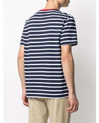 dunkelblaues und weißes horizontal gestreiftes T-Shirt mit einem Rundhalsausschnitt von Polo Ralph Lauren