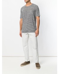 dunkelblaues und weißes horizontal gestreiftes T-Shirt mit einem Rundhalsausschnitt von Massimo Alba