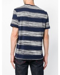 dunkelblaues und weißes horizontal gestreiftes T-Shirt mit einem Rundhalsausschnitt von Missoni