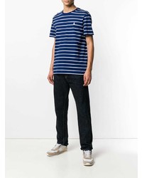 dunkelblaues und weißes horizontal gestreiftes T-Shirt mit einem Rundhalsausschnitt von Polo Ralph Lauren