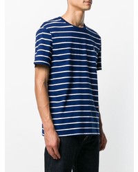 dunkelblaues und weißes horizontal gestreiftes T-Shirt mit einem Rundhalsausschnitt von Polo Ralph Lauren