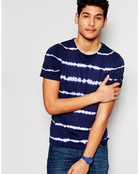 dunkelblaues und weißes horizontal gestreiftes T-Shirt mit einem Rundhalsausschnitt