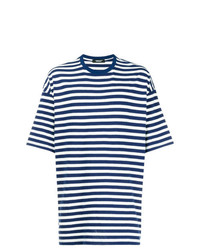 dunkelblaues und weißes horizontal gestreiftes T-Shirt mit einem Rundhalsausschnitt von Undercover