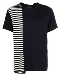 dunkelblaues und weißes horizontal gestreiftes T-Shirt mit einem Rundhalsausschnitt von Yohji Yamamoto
