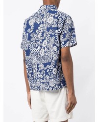 dunkelblaues und weißes Kurzarmhemd mit Blumenmuster von Polo Ralph Lauren