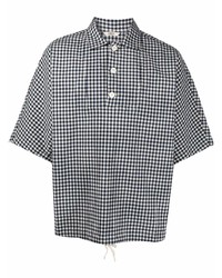 dunkelblaues und weißes Kurzarmhemd mit Vichy-Muster von Barena