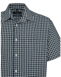 dunkelblaues und weißes Kurzarmhemd mit Vichy-Muster von Bexleys man