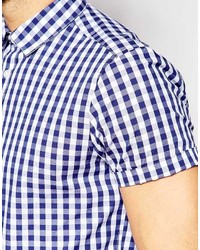 dunkelblaues und weißes Kurzarmhemd mit Vichy-Muster von Asos