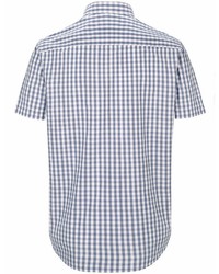dunkelblaues und weißes Kurzarmhemd mit Vichy-Muster von COMMANDER