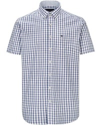 dunkelblaues und weißes Kurzarmhemd mit Vichy-Muster von COMMANDER