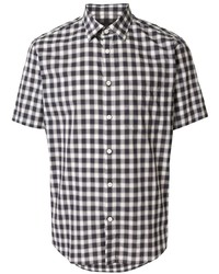 dunkelblaues und weißes Kurzarmhemd mit Vichy-Muster von D'urban