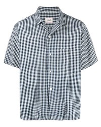dunkelblaues und weißes Kurzarmhemd mit Vichy-Muster von Fortela