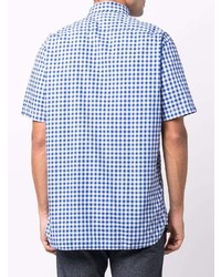 dunkelblaues und weißes Kurzarmhemd mit Vichy-Muster von Tommy Hilfiger