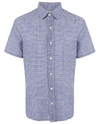 dunkelblaues und weißes Kurzarmhemd mit Vichy-Muster von Kent & Curwen