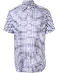 dunkelblaues und weißes Kurzarmhemd mit Vichy-Muster von Kent & Curwen