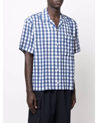 dunkelblaues und weißes Kurzarmhemd mit Vichy-Muster von Jacquemus