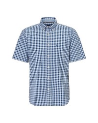 dunkelblaues und weißes Kurzarmhemd mit Vichy-Muster von Marc O'Polo