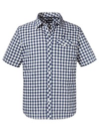 dunkelblaues und weißes Kurzarmhemd mit Vichy-Muster von Schöffel