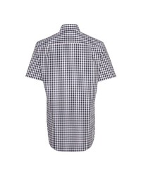 dunkelblaues und weißes Kurzarmhemd mit Vichy-Muster von Seidensticker