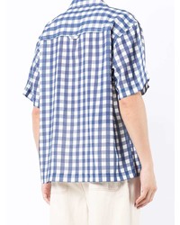 dunkelblaues und weißes Kurzarmhemd mit Vichy-Muster von Jacquemus
