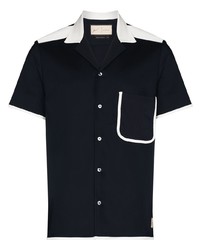 dunkelblaues und weißes Kurzarmhemd von Prevu
