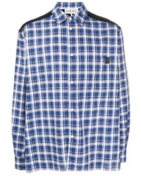 dunkelblaues und weißes Langarmhemd mit Schottenmuster von Loewe