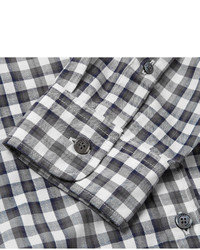 dunkelblaues und weißes Langarmhemd mit Vichy-Muster von Burberry