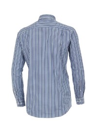 dunkelblaues und weißes Langarmhemd mit Vichy-Muster von Casamoda