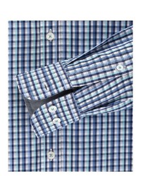 dunkelblaues und weißes Langarmhemd mit Vichy-Muster von Casamoda