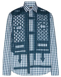 dunkelblaues und weißes Langarmhemd mit Vichy-Muster von Craig Green