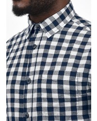 dunkelblaues und weißes Langarmhemd mit Vichy-Muster von Jack & Jones