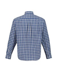 dunkelblaues und weißes Langarmhemd mit Vichy-Muster von JP1880
