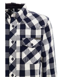 dunkelblaues und weißes Langarmhemd mit Vichy-Muster von KINGKEROSIN