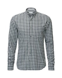 dunkelblaues und weißes Langarmhemd mit Vichy-Muster von Marc O'Polo Denim