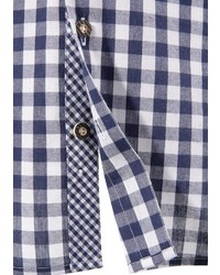 dunkelblaues und weißes Langarmhemd mit Vichy-Muster von MARJO
