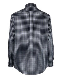 dunkelblaues und weißes Langarmhemd mit Vichy-Muster von Polo Ralph Lauren