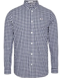 dunkelblaues und weißes Langarmhemd mit Vichy-Muster von Tommy Jeans