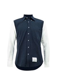 dunkelblaues und weißes Langarmhemd von Thom Browne