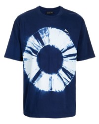 dunkelblaues und weißes Mit Batikmuster T-Shirt mit einem Rundhalsausschnitt von Mauna Kea