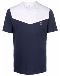 dunkelblaues und weißes T-Shirt mit einem Rundhalsausschnitt von Brunello Cucinelli